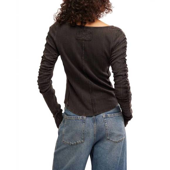 NEW FREE PEOPLE hope henley top in black - Picture 2 of 3